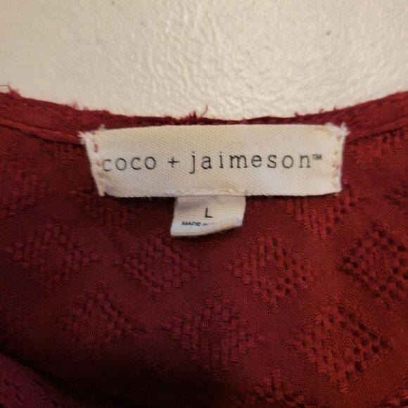 Coco + Jaimeson Maroon Pintuck Lace Detail Long Sleeve Boho Midi Dress - Picture 8 of 13